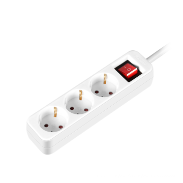 3-outlet Allemagne Power Strip avec interrupteur lumineux